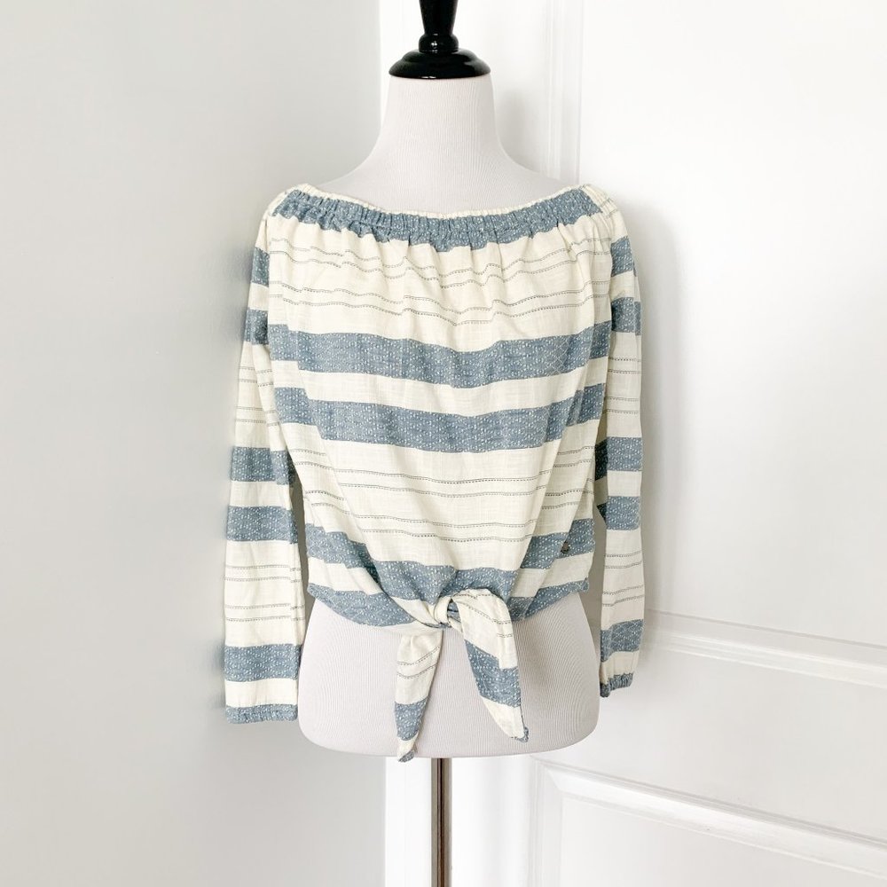 Roxy Striped Off the Shoulder Tie Front Top
